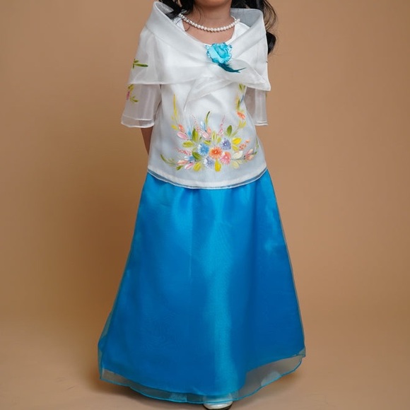 Girl's Filipiniana Dress Inspired top with Alumpay and Skirt Set in Blue  Size 8